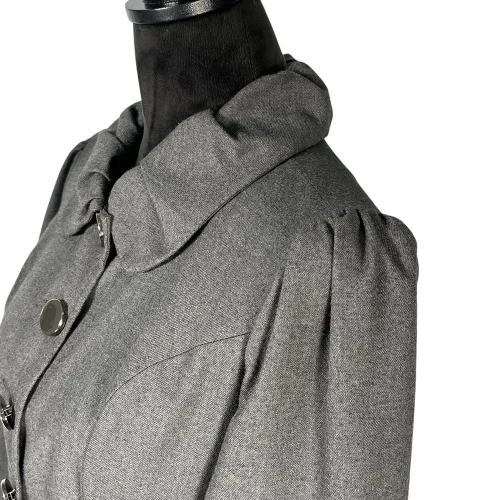 Forever 21 Gray Jacket Fit Flare Coat Steampunk Whimsygoth Puff Balloon Sleeve